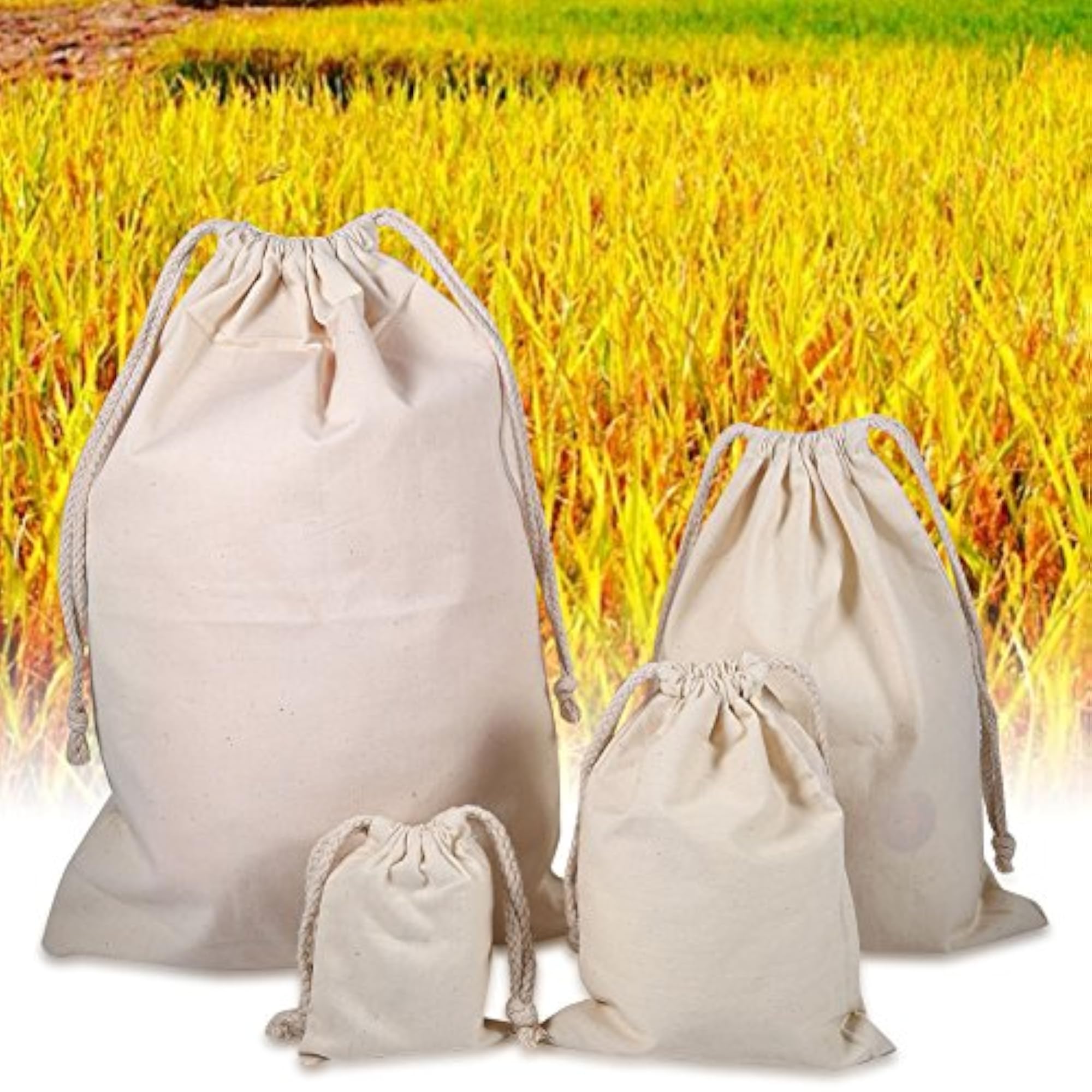 Pack of 2 Household Plain Cotton Drawstring Storage Bags
